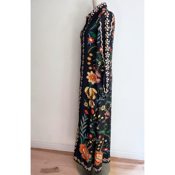 NWT Anthropologie x Farm Rio Floral Birds Long-Sleeve Button-Front Midi Dress​​​ - Picture 6 of 10